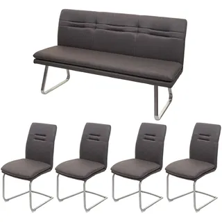 Mendler Esszimmer-Set HWC-H70, Esszimmergruppe Sitzgruppe Esszimmergarnitur, Stoff/Textil Edelstahl gebürste