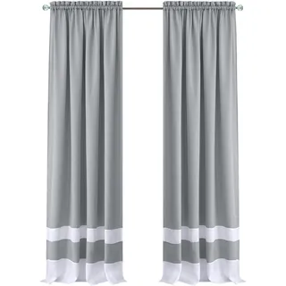 Achim Home Furnishings Essense Ösenvorhang, Blau, 132,1 x 160 cm, Stangentasche 132,1 x 160 cm, Grau & Weiß