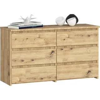 Kleine Kommode AKORD CL100 Eiche Artisan 100 cm 6 Schubladen B100 x H57 x T35 cm - Hellbraun