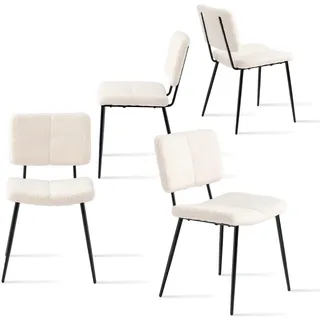 MEUBLE COSY Esszimmerstühle 4er Set Küchenstühle Skandinavisch Wohnzimmerstuhl Polsterstuhl mit Rückenlehne Sitzfläche aus Bouclé-Stoff Metallbeine, Beige