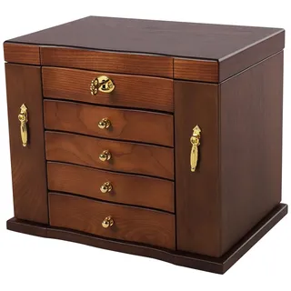 5 Schichten Groß Schmuckkasten AbschließBar Mit Spiegel Holz Schmuckbox SchmuckkäStchen Schublade Swing Out Armoire Schrank Schmuckkoffer Schmuckschatulle Schubladen Neu Tragbar Ohrringe Schatulle