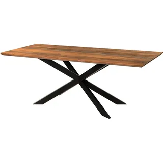 Massivmoebel24.de Esstisch Akazie 240x100x76 natur lackiert / Epoxid schwarz, Kreuzgestell 2 anthrazit matt EPOXY