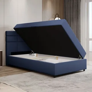panda möbel Boxspringbett 120x200, mit Bettkasten, dunkelblau matratze und Topper, Einzelbett, Reve Panda Möbel - Blau