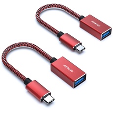 BENFEI USB C auf USB 3.0 Adapter, 2 Stück USB Typ C zu USB Typ A Stecker zu Buchse, Kompatibel mit iPhone 15 Pro/Max MacBook Pro/Air 2023 iPad Pro iMac S23 XPS 17 usw, Rot