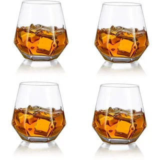 Diamond Whisky Glasses 4er-Set Gekipptes Scotchglas 300 Ml Whiskyglas Moderner Look Für Männer Frauen, Papa, Ehemann, Freunde, Glaswaren Für Bourbon/Rum/Bar Tumbler