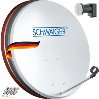 SCHWAIGER Satellitenschüssel Komplettset mit Twin LNB digital HD 4K Stahl SAT Anlage 55cm Hellgrau Masthalterung F-Stecker Montagematerial Astra Hotbird Eutelsat Türksat Amos
