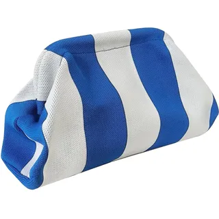 JENCVNL Sommer Strand Clutch Damen, Gestreift Clutch Handtasche Gewebte Dumpling Bag Clutche Geldbörsen Kosmetiktasche für Sommerstrände, Shopping, Reisen (Blau/Weiß)