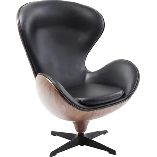 Kare Design Drehsessel Lounge, Schwarz/Braun, 360°Drehbar, Sitzhöhe 40cm, Retro, Lederoptik, Massivholz, Wohnzimmer, 106x82x73 cm (H/B/T)