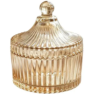 VASANA Elegantes Kristall-Süßigkeitenglas mit Deckel - Zeltförmiges Glas-Keksglas - 300ml/10oz - Bernsteinfarben - 10cm x 13cm - Klassisch, Elegant - Hochzeit, Party, Geschenk