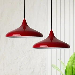 bamyum Champion Pendelleuchte Esstisch 2 Flammig Metall Ø30 cm, Hängelampe Esstisch Vintage, Esstischlampe, Lampenschirm Hängelampe, Pendelleuchte Esstisch, Hängeleuchte Wohnzimmer Esszimmerlampe Rot