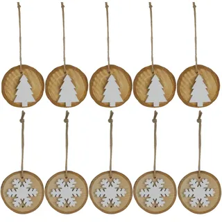 Weihnachten 10 X Holz Holzklotz Hängender Baumschmuck - Weiß Schneeflocken &