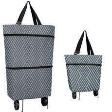 Shopping Trolley with Wheels, Reusable Portable Folding Shopping Trolley with Hand Straps, Foldable Shopping Cart