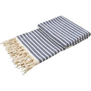 Plaid DONE. "Lounge Stripes", blau (navy, beige), B:100cm L:180cm, Baumwolle, Wohndecken, Plaid, Leichtes Plaid mit geknoteten Fransen