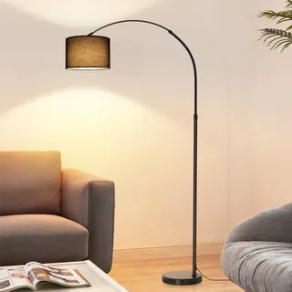 ZMH Bogenlampe Wohnzimmer Stehlampe - Stoffschirm Ø30 cm Stehleuchte 181CM mit Marmorsockel Ø26 cm E27 Fassung max. 40W IP20 Eisen Lampenständer Sofa Leseecke,Schwarz, ohne Leuchtmittel