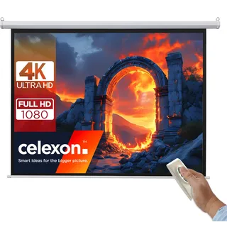 celexon Basic Motor-Leinwand 110" | 200x200 cm 1:1 | elektrische Full-HD 4K Beamer-Leinwand für Heimkino oder Büro-Präsentationen | geeigent zur Deckenmontage oder Wandmontage | inkl. Fernbedienung