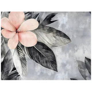 Wallarena Fototapete Blumen Beton Blätter Vintage Schlafzimmer 150x105 , Grau , Papier , Baum/Pflanze/Natur , Rechteckig , 150x105 cm , FSC 100% ,