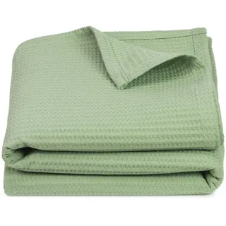 ZOLLNER Kuscheldecke Salbeigrün, Textil, 150x200 cm 100% Baumwolle - Zeitloses Waffelmuster - knitterarme und atmungsaktive Couchdecke in grün - waschbar bis 60°C – Hotelwäschequalität - Oeko Tex® Zertifiziert