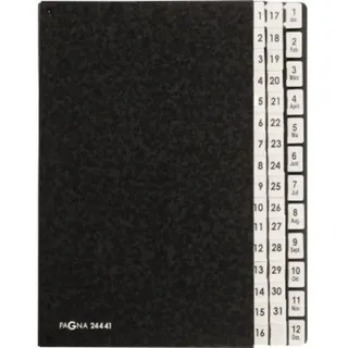 Pagna Pultordner 24441-04 Hartpappe Schwarz DIN A4 Anzahl der Fächer: 44 1-31, 1-12, Jan.-Dez.