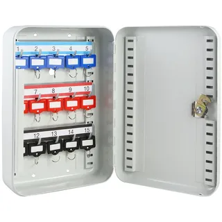 HMF 12515-07 Schlüsselkasten abschließbar, 15 Haken, 25 x 17 x 7,5 cm, Lichtgrau