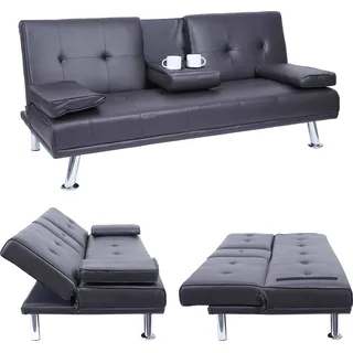 3er-Sofa HWC-F60, Couch Schlafsofa Gästebett, Tassenhalter verstellbar 97x166cm Kunstleder, braun - Braun