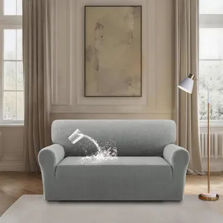 BellaHills Wasserdicht Sofabezug Moderne Sofaüberwurf Elastische Sofahusse für Wohnzimmer Protector für Hunde Haustiere, Hellgrau, 2 Sitzer(130-160CM)