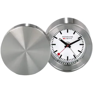 Mondaine - Wecker MSM.64410 Tischuhr 50mm - Bahnhofsuhr aus Messing gehärtetes Mineralglas staubbeständig mit rotem Sekundenzeiger - Tisch Uhr - Hergestellt in der Schweiz