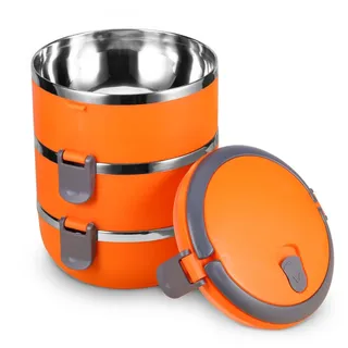 Cyrank Lunchbox Edelstahl Bento Box, Essensbox, Meal Prep Boxen 3 Fächer, Bento Box Erwachsene, Brotdose Kinder Mit Fächern, Stapelbar Isolierte Lunchbox Mit Griff, Brotdose Metall
