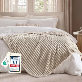 BEDSURE kuscheldecke 220x240 - Tagesdecke, Wolldecke & Fleecedecke, Sofadecke, Weiche Warme Grobe Korddecke für Zimmer Deko, Wohn- & Kuscheldecken, XXL Große Decke, Beige, 220 x 240 cm