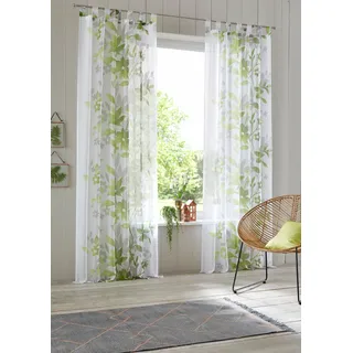 Gardine OTTO HOME "Ina" Gr. 2, grün, B:144cm H:175cm, Voile, Polyester, Gardinen, Gardine, 2-er Set, einseitig floral bedruckt, Voile, Blumen