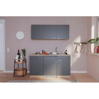 Respekta Miniküche , Grau, Eichefarben , Holzwerkstoff , 1,1 Schubladen , seitenverkehrt montierbar, nur wie online abgebildet bestellbar , 150 cm , Made in Germany , links aufbaubar, rechts aufbaubar , Küchen, Küchenzeilen & Küchenblöcke, Küchenzeilen