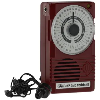 Wittner Taktell® Quartz QM 2 Serie 861 - Kunststoffgehäuse Rubinrot - 40-208 Schläge/Minute - 39 Tempopositionen - Mit Kammerton a1 = 440 Hz - Inklusive Batterie (9 Volt) und Ohrhörer