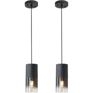 Peskoe 2x Industrie Glas Hängelampe mit Batterie,Ohne Stromanschluss Hängelampen mit batteriebetrieben,Fernbedienung Pendelleuchte für Kücheninsel,Wiederaufladbar Pendellampe
