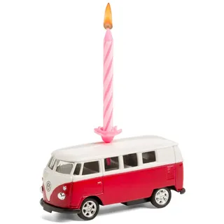Kerze auf Rädern – das Geburtstagsgeschenk mit Kerze für alle Van-Fans – kompatibel mit VW Bus aus Metall (rot) (20.2K)