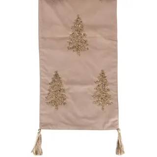 Villa d'Este Home Tivoli Tischläufer Weihnachten Polyester Samt Dekor Gold 35x182cm beige Xmas