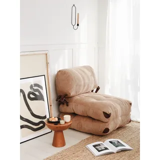 Hanah Home, Fold Kadife - Camel, Schlafsofas, 1-Sitzer-Schlafsofa, Kamel, Samt, 80 x 70 x 60 x cm - Braun