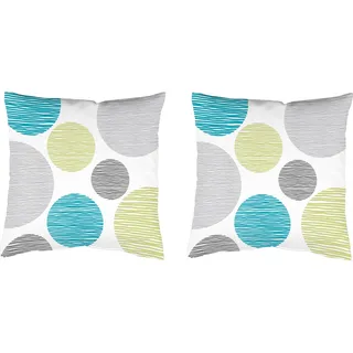 Dekokissen HOME WOHNIDEEN "BORDEN" Gr. 2, grün (grün, blau, bedruckt), B:50cm L:50cm, Polyester, Dekokissen_Sitzkissen_Kissenhüllen, Dekokissen, Kissenhülle mit Füllung, 2 Stück