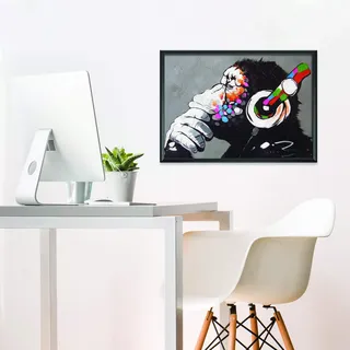 Banksy Affe Graffiti Wandkunst Poster für Jungs - Spielzimmer Gorilla Dekor - Musikstudio Schimpanse Kunstwerk - 56 x 40 cm