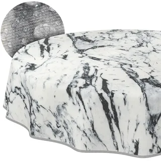 Tischdecke Stoff abwaschbar Tischtuch Tafeldecke pflegeleicht Lotuseffekt schmutz- & wasserabweisend für Indoor Outdoor Tischdecke Rund 140cm mit Saum (Eingefasst) Marmor Schwarz