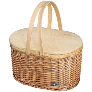 cilio Picknick-Korb ANCONA, Für 4 Personen, Geflochtener Korb mit Deckel aus Kiefernholz, Picknickkorb mit Kühlfach inkl. Teller Set, Besteck und Gläsern, Weidenkorb mit Tragegriffen, Hellbraun