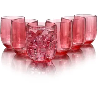 Yanglonghui Set of 6 Acrylic Drinkware - 20 Ounce Plastic Wine Glasses, Shatterproof and Stackable, BPA Free, Dishwasher Safe, Reusable Cups for Parties and Poolside Use with (Red, 15 Ounce)