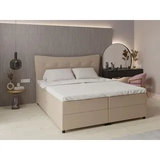 panda möbel Nevada Boxspringbett Doppelbett mit hochwertiger Bonell-Matratze und Topper, Polsterbett mit Bettkasten - 180 x 200 cm - Beige