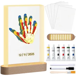 Fiada Familien Handabdruck Set 5 Personen LED Nachtlicht Fotorahmen Familienabdrücke Handabdruck und Fußabdruck Set Bilderrahmen Geschenke für Muttertag Vatertag Paare Familie