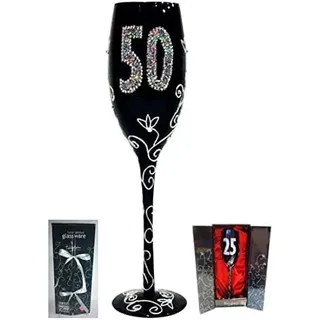 Framan Cava Glas (Champagner) als Geburtstagsgeschenk, originell, graviert mit den Zahlen der Altersgruppen (50 Jahre, schwarz)