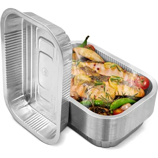Mamatura Aluschalen Grill [Wiederverwendbar] 50 Aluminium Tropfschalen, Fettauffangschalen Gasgrill | Weber Grill Zubehör | Alu Grillschalen 15x22 cm
