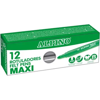 Alpino – Karton mit 12 Maxi-Grau-Markern | Super waschbare Marker für Kinder | Superhelle Schulmarker | Marker mit dicker Spitze 5,7 mm | Lange Dauer und Widerstand