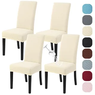 Alishomtll Stretch Stuhlhussen 4er Set Universal Moderne Jacquard Wasserdicht Stuhlbezug Schwingstuhl Elastische Hussen Abnehmbare Stuhlüberzug für Esszimmer Küche Bankett Hochzeit (Beige, 4 Stück)