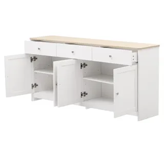 Flieks Sideboard Weiß Holz 4 Türen 3 Schubladen modern , Holzwerkstoff , 37x75x160 cm , Kleinmöbel, Kommoden, Sideboards