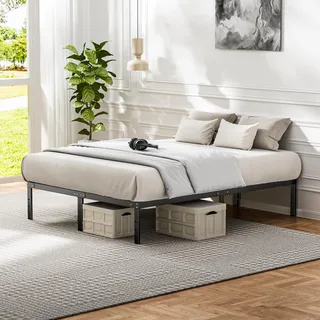 Sweetcrispy Bett 160x200, Bettgestell aus Metall, Modern Jugendbett mit Lattenrost, Höhe 35 cm mit Stauraum unter dem Bett, Doppelbett, Schwarz