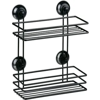 Bath & Shower Badregal mit Saugnapf - Badezimmer Regal mit 2 Ablagen - Regal Schmal für Dusche und Bad - Badschrank Schmal aus Metall - Schwarz