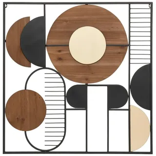 Atmosphera - Wanddekoration "Aenor" Metall und Holz - 70x70 cm - Mehrfarbig